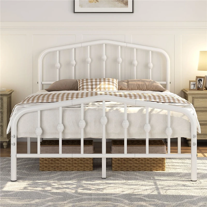 FullFurnique Modern Metal Bed Frame with Arched Headboard and Footboard, Full, White