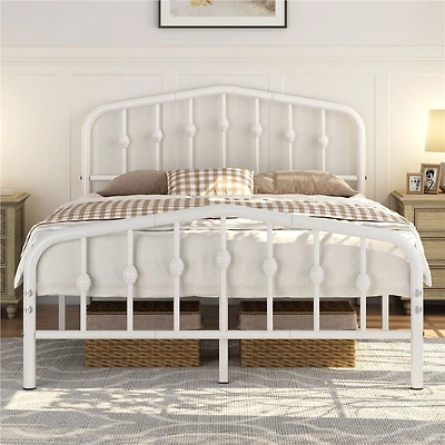 FullFurnique Modern Metal Bed Frame with Arched Headboard and Footboard, Full, White
