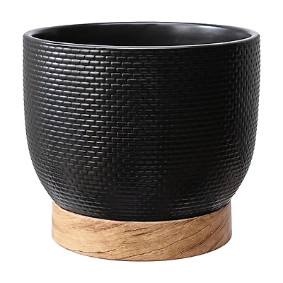 Better Homes and Gardens Pot tressé Channing en céramique noire de 8 pouces