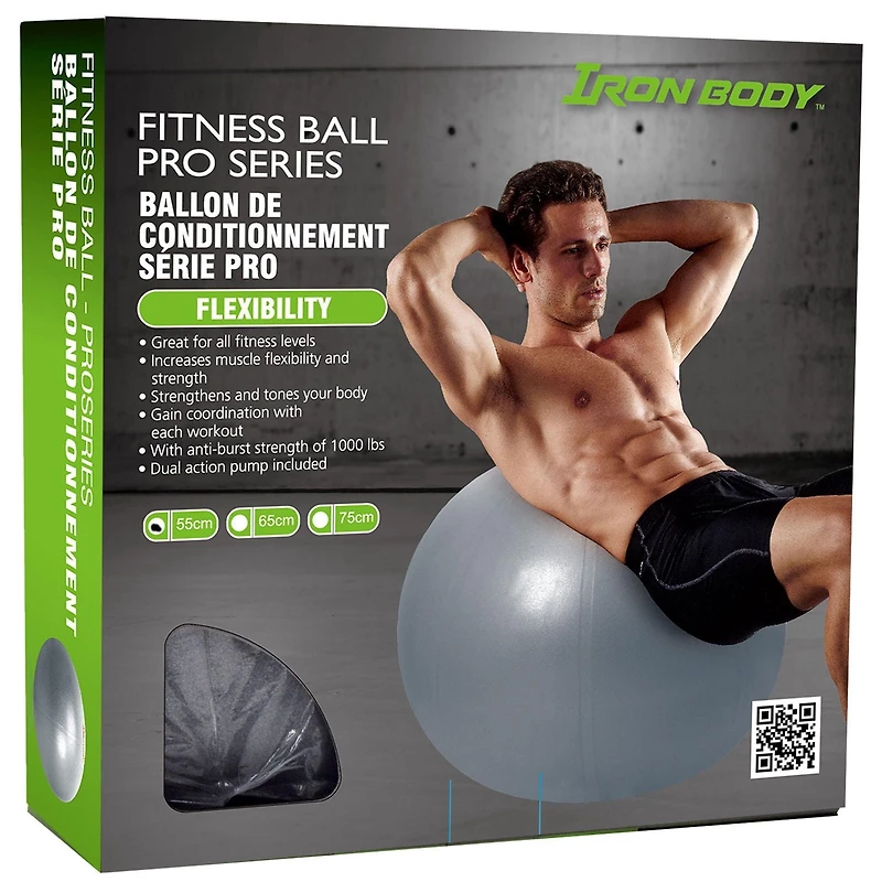 IBF Iron Body Fitness Pro Series Exercise Ball with Pump, Anti-Burst Stability Ball