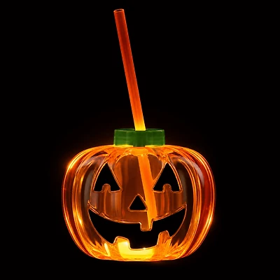 Halloween Light up Pumpkin Tumbler, Translucent Orange, Tumbler with Lid & Straw, Ages 3+,Party favors, by Way to Celebrate