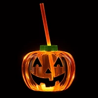 Halloween Light up Pumpkin Tumbler, Translucent Orange, Tumbler with Lid & Straw, Ages 3+,Party favors, by Way to Celebrate
