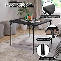 Homy Casa 33.9" Square Folding Table, Black PVC Top with Metal Legs for Dining, Game Room, Party and Small Spaces