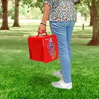 Coca-Cola 4L Portable Mini Fridge, 6 Can Mini Cooler/ Warmer for Travel, Office & Home- Red