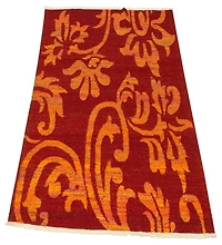 ECARPETGALLERY 5'4" x 7'6" Flat-weaves & Kilims Sari Silk Hand Made Area Rug for Living Room, Dining Room and Bedroom in Red
