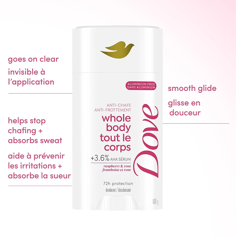 Dove Aluminum-Free Whole Body Deodorant Stick Raspberry & Rose, 68 g