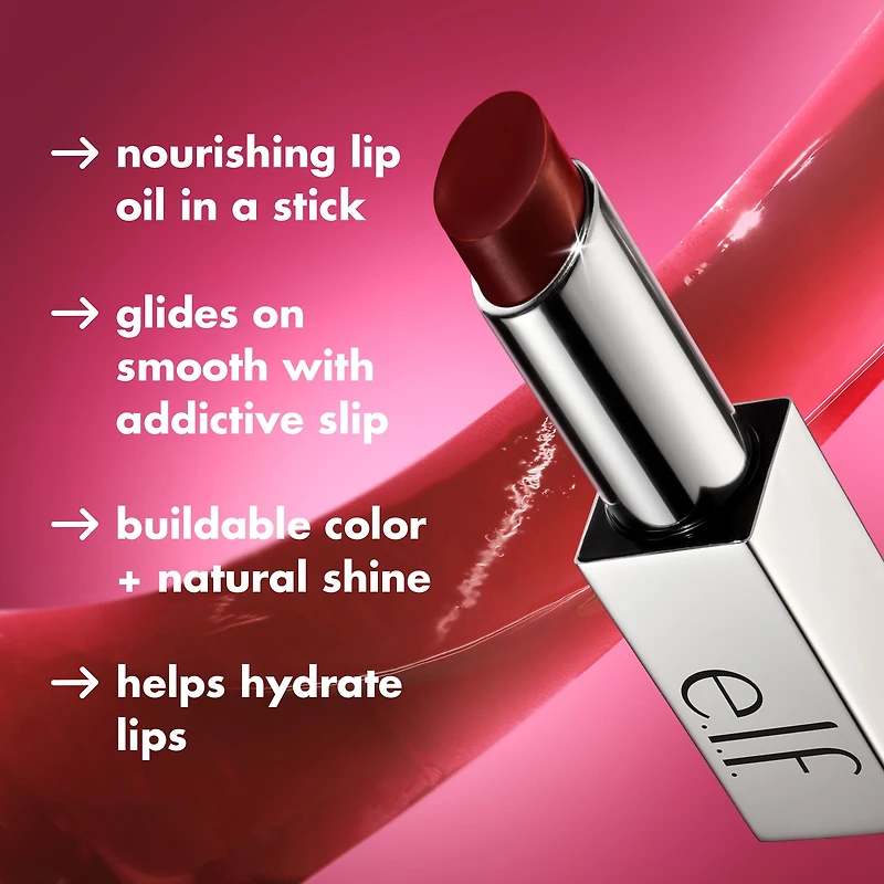 e.l.f. Cosmetics Glow Reviver Lip Oil Stick, Rose Latte, 3.4 g