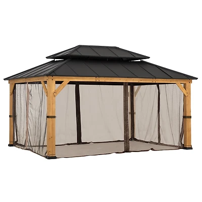 Panneaux de moustiquaire de remplacement Sunjoy, parois imperméables à 4 panneaux pour gazebo, terrasse et protection de jardin de 12 x 16 pieds