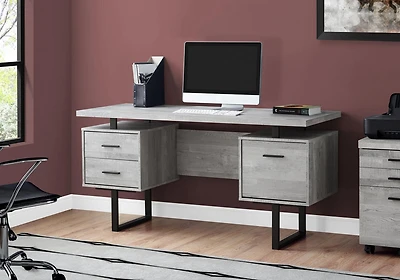 Monarch Specialties Computer Desk, Home Office, Laptop, Left, Right Set-up, Storage Drawers, 60"l, Work, Metal, Laminate, Grey, Black, Contemporary, Modern