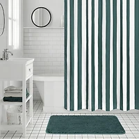 Mainstays 16-Piece Teal Shower Curtain Bathroom Set – Fabric Curtain with Rug, Hooks, Soap Dispenser & Tray