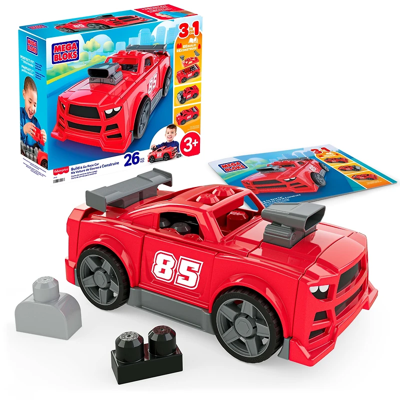 MEGA BLOKS Build & Go Race Car Block Toy with Rolling Wheels (26 Pieces) for Kids - Walmart Exclusive