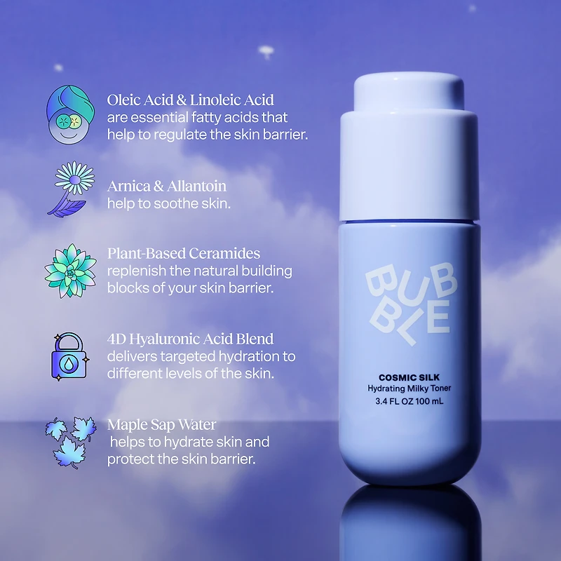 Bubble Lotion Tonique Lactée Hydratante Cosmic Silk, 100ml