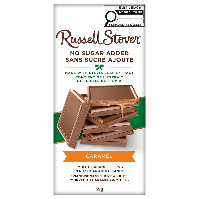 Russell Stover No Sugar Added Caramel Milk Chocolate Bar, 85 Grams