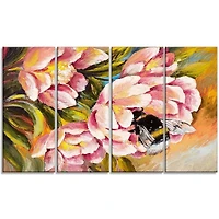 Art mural en métal Design Art Abeille assise sur une fleur à panneaux multiples