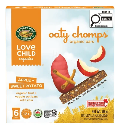 Love Child Organics Pomme et Patate Douce Oaty Chomps Barres Végétales