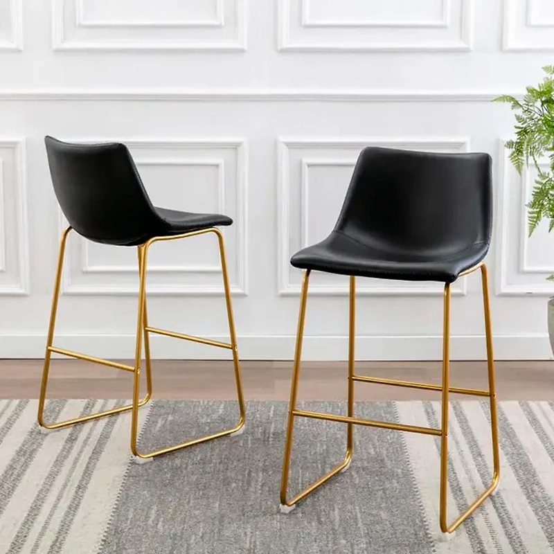 Heavenly Collection PU Stool, Counter PU Stool, Modern Stool with Gold Legs, Kitchen Stool, Restaurant Stool, Island Stool, with Footrest - Set 2