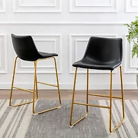 Heavenly Collection PU Stool, Counter PU Stool, Modern Stool with Gold Legs, Kitchen Stool, Restaurant Stool, Island Stool, with Footrest - Set 2