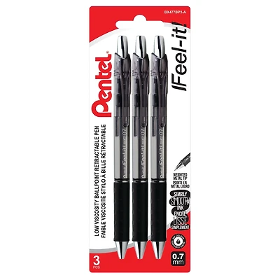 Feel-It! Retractable Ballpoint Pen, (0.7mm), Black Ink, 3PC Pack