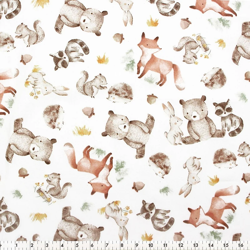 FABRIC CREATIONS blanc Painted Forest animaux coupon fat quarter 45 × 53 cm (18 × 21 po)