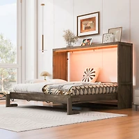 Noble House Full Size Murphy Bed with LED Light,Brown