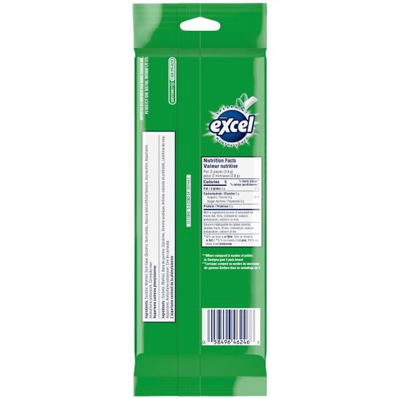 EXCEL, Spearmint Flavoured Sugar Free Chewing Gum, 18 Pieces, 3 packs