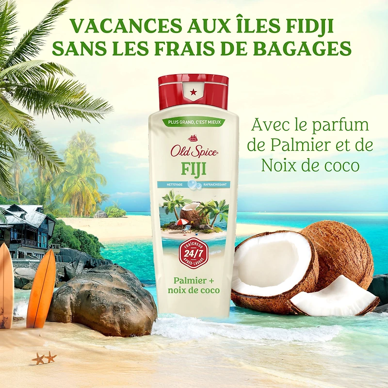 Old Spice Men's Body Wash, Fiji Scent, 24/7 Shower Fresh, Long Lasting Scent