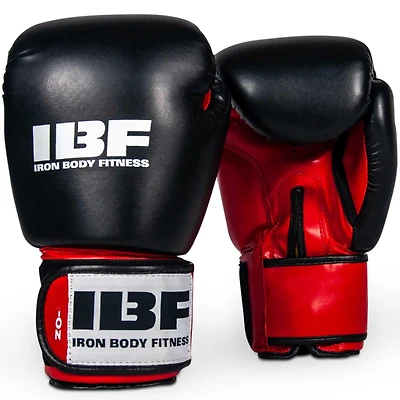 Iron Body Fitness Sport Series Boxing Gloves, 14 oz Training Gloves, Red & Black