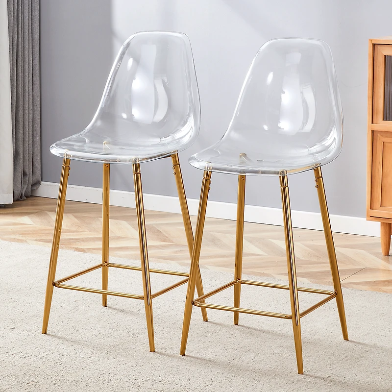 Noble House Modern Minimalist Bar Stool Set of 2,Integrated Backrest,Gold