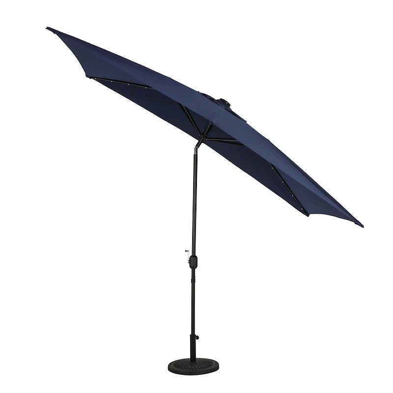 Nassau 6.5-ft x 10-ft Rectangular Market Umbrella with LED Bulb Lights - Navy Blue - Breez-Tex