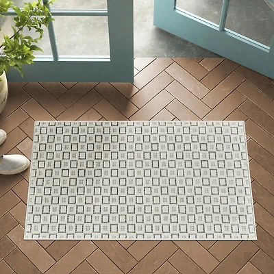 Tapis d'interieur exterieur abstrait Rug Branch Maise, beige creme, moderne - Entree, couloir, salle de bain et cuisine