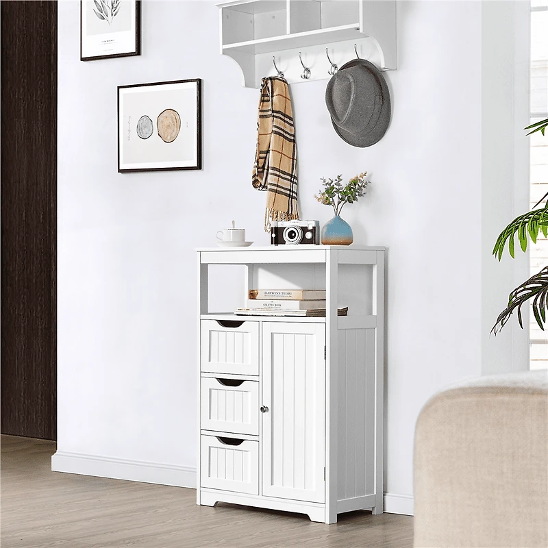 FullFurnique Wooden Freestanding Storage Bathroom Floor Cabinet w/ Drawers, White