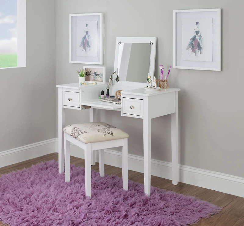 Joanna Butterfly Bench Vanity Set in White