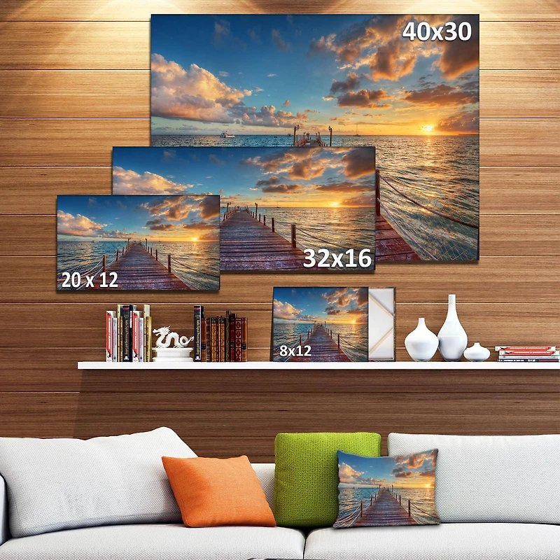 Designart Brilliant Sunrise over Sea Pier Canvas Wall Art