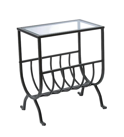 Monarch Specialties Table D'appoint, Côté, Bout, Magazine, Table De Nuit, Étroit, Salon, Chambre À Coucher, Métal, Verre Trempé, Noir, Dégager, Transitionnel