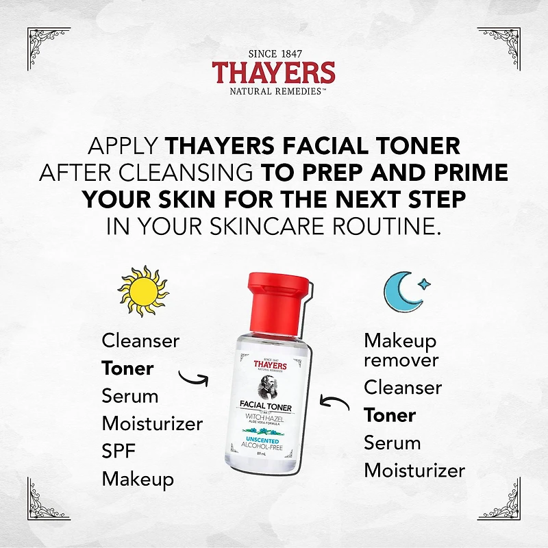 THAYERS Unscented Facial Toner Alcohol-Free Witch Hazel Aloe Vera Formula Travel Size 89mL