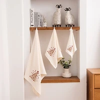 Marina Decoration Xmas Ensemble de Serviettes de Luxe Premium Ultra Doux 100 % Coton Brodé Moderne de Noël 3 Pcs, Motif Arbre de Noël Or Rouge Ivoire