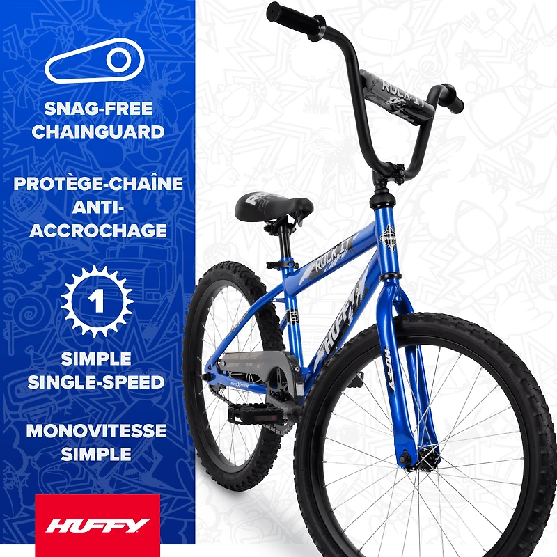 Huffy 20" Rock It Kids' Bike, Fits Riders 44"-56", Blue, Youth, Boys