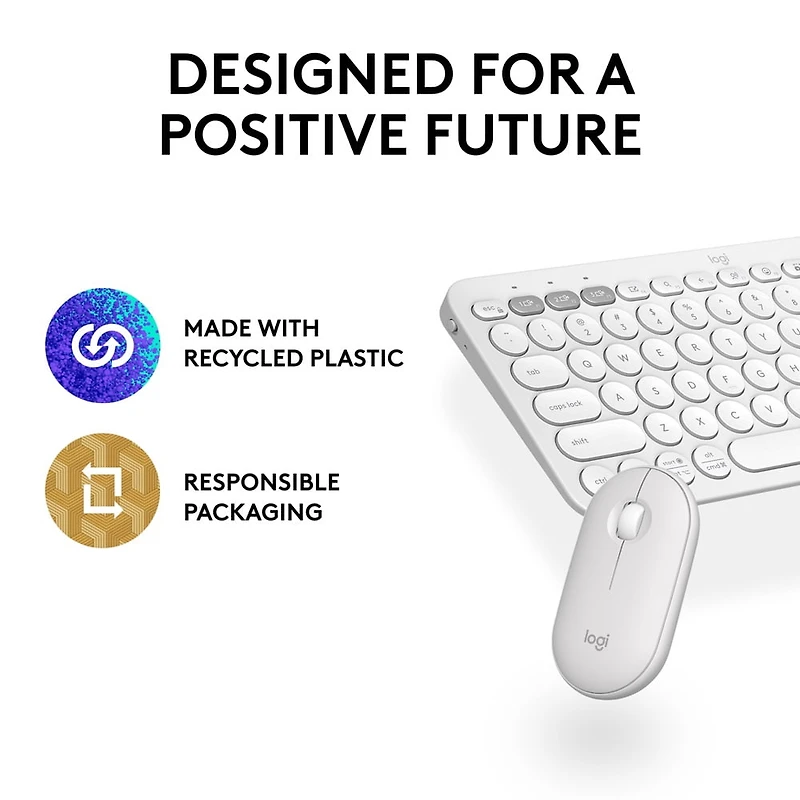 Logitech Pebble 2 Combo, clavier et souris sans fil, discrets et portables, personnalisables - Blanc