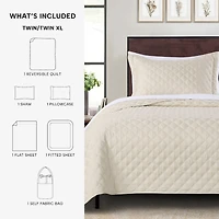 Mainstays All in One Lightweight Quilt Set and Sheet Set -7 Piece, King, Beige