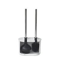 hometrends Faux Marble White Toilet Plunger and Bowl Brush Set,  with metal handle and sandstone holder for bathroom use