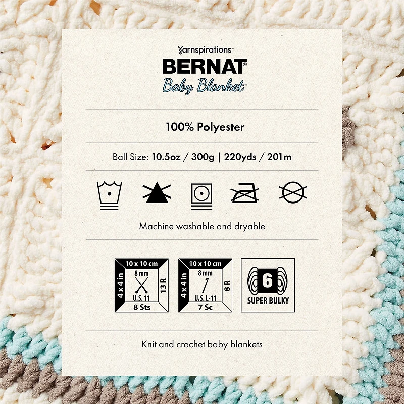Bernat® Baby Blanket™ Yarn, Polyester #6 Super Bulky, 10.5oz/300g, 220 Yards