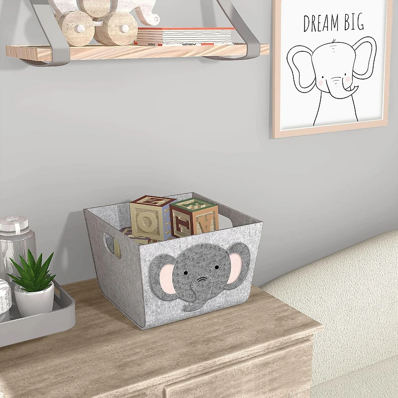 Felt Construction Storage Basket with Elephant Face Patch