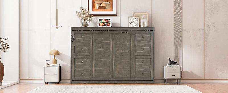 Noble House Full Size Murphy Bed with LED Light,Brown