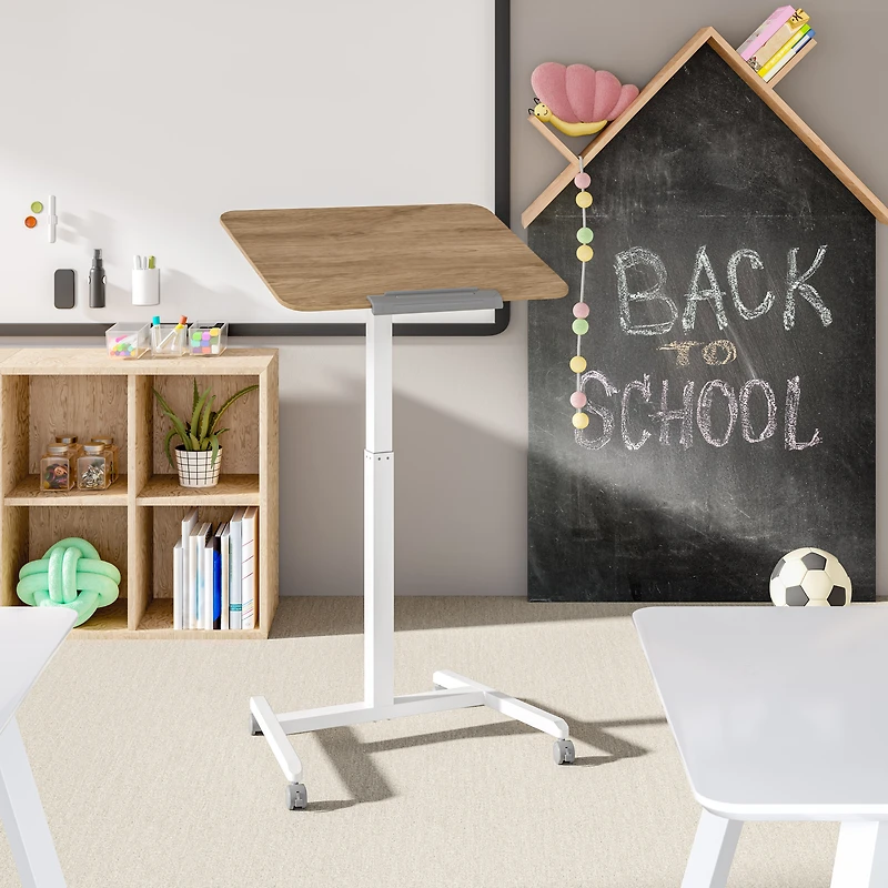 Seville Classics Natural Wood airLIFT® Pneumatic Tilting Mobile Desk Cart