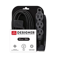 Globe Electric 12 ft. 3-Outlet 16/3 Black Fabric Extension Cord with Right-Angle Plug and Integrated Hanging Hook