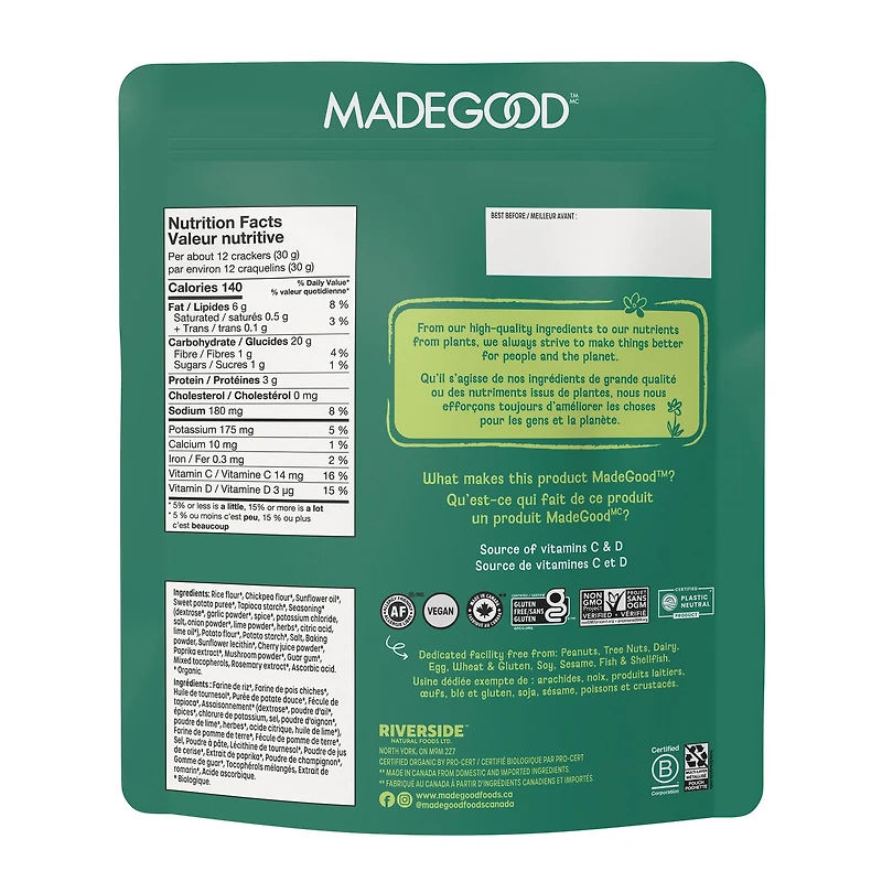 MadeGood Snackers Organic Sweet Potato Crackers Chili Lime 142g