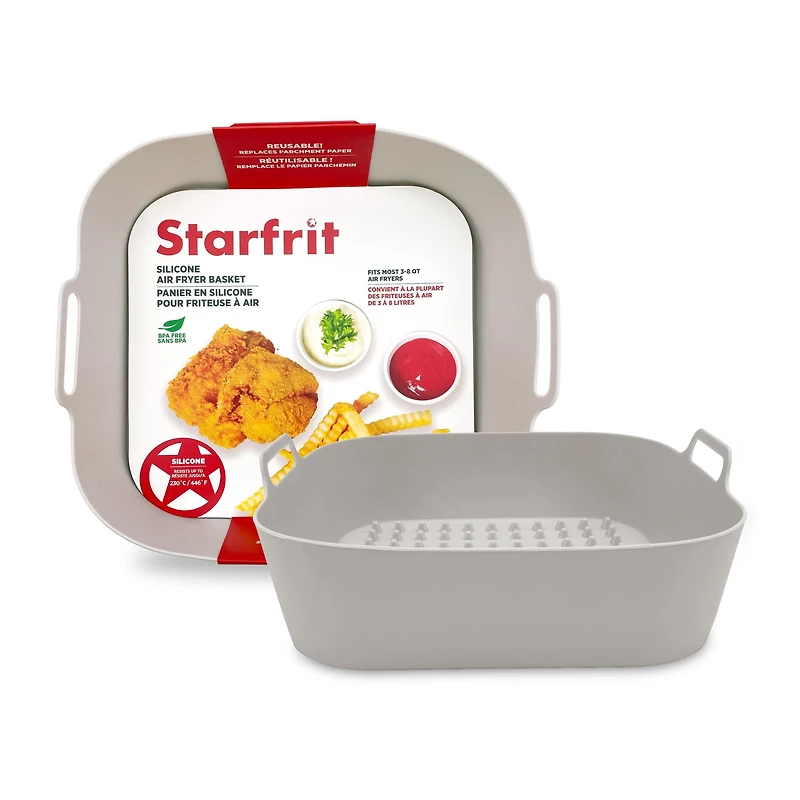 Starfrit Silicone Air Fryer Basket, Rectangular, 1 Pack, BPA-Free, Reusable, Fits 3–8 QT, Heat Resistant, Non-Stick
