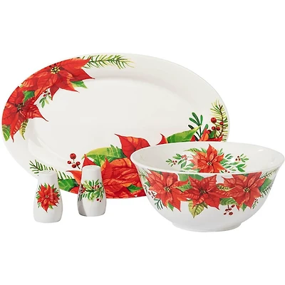 Gibson Home Magic Poinsettia Ensemble de service et accessoires 4 pièces en céramique fine