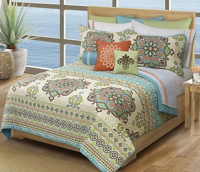 Safdie & Co. Majorca Premium Microfiber Quilt Set, King Size, Multi-Color, 3-Piece