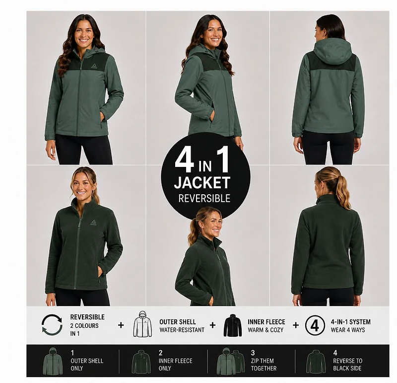 Manteau tout temps 4-en-1 Reebok pour femmes